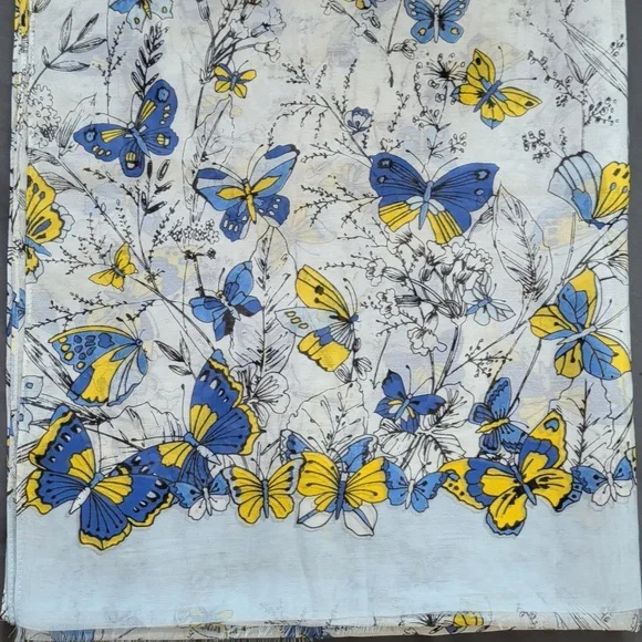 Talbots 75% Cotton and 25 % Silk Scarf with Floral and Butterfly Design - Picture 5 of 6